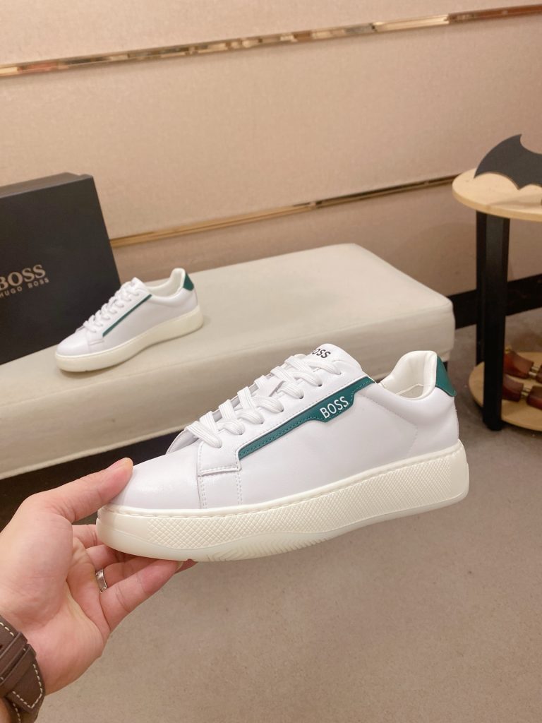 BOSS メンズ スニーカー 白 ティールグリーンアクセント 3色入 🟩 素材感のあるシンプルなデザイン 非常に快適な履き心地 - 画像 3