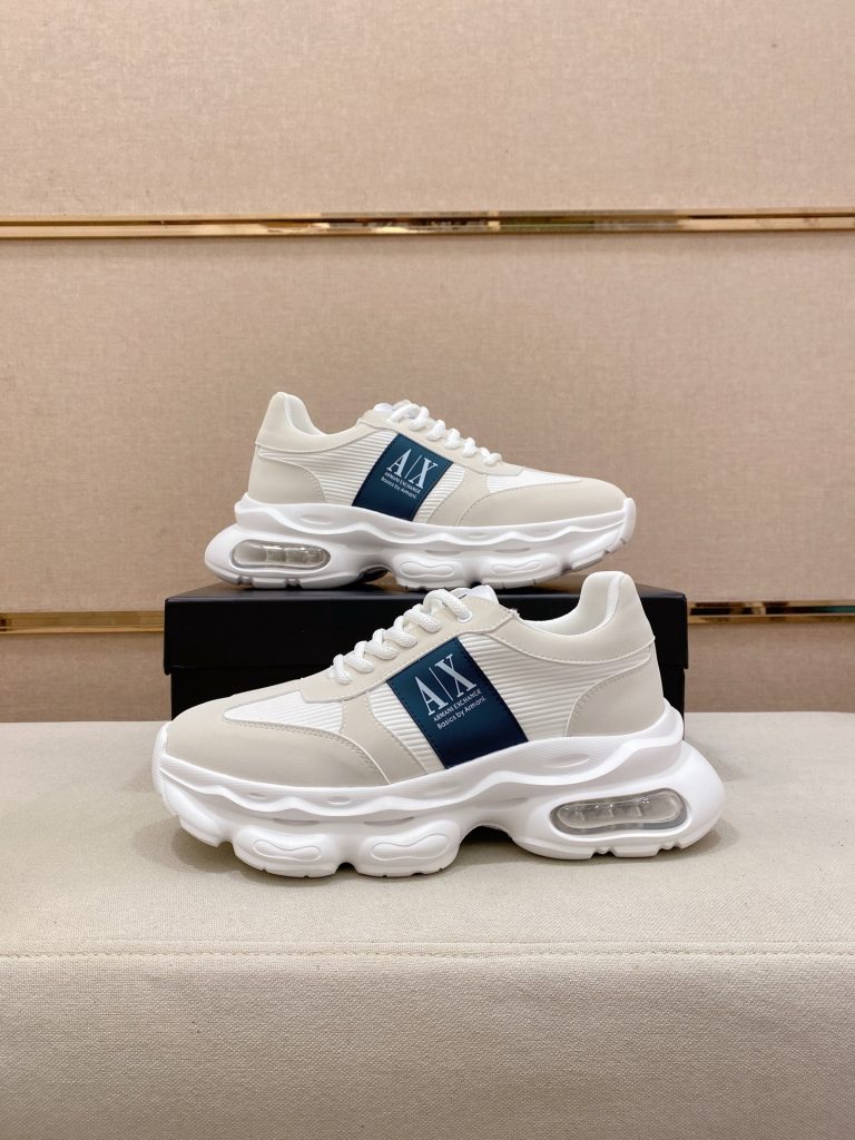 エムポリオ アルマーニ メンズ スニーカー 4色入 オールホワイト ブルー リブデザイン エアソール 9590 💼 - 画像 7