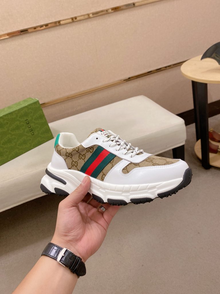 グッチ 男士 厚底スニーカー ベージュ レッド ブルー 1色 🧦 - 画像 4