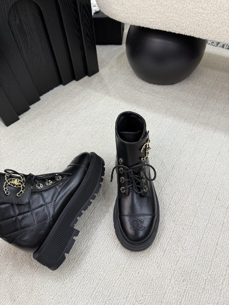 CHANEL ブーツ レディース 黒 ファッション レザー ブロゲ クォーツ シューズ 1足のみ 2足セット - 画像 4