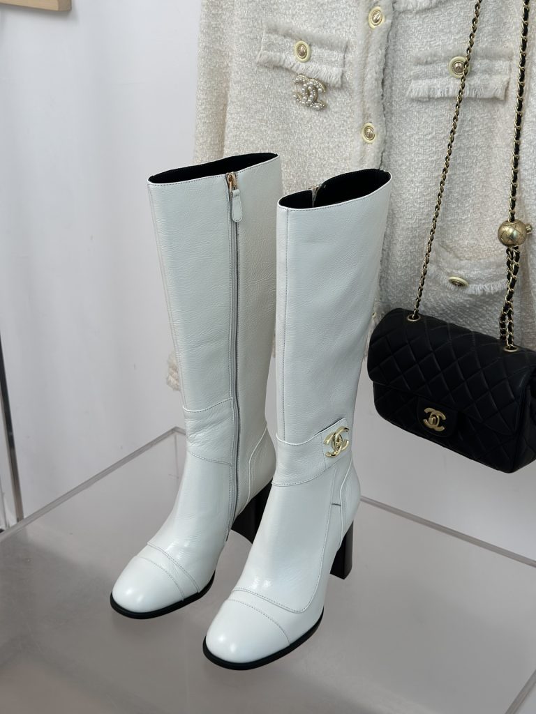 シャネル 白 レディース ブーツ 2色 ファッション レザー 10cmヒール 靴 🥾 - 画像 2