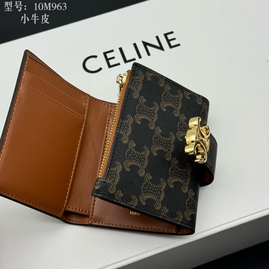 セリーヌ ロゴプリント 財布 10M963 ブラック ゴールド金具 - 画像 6