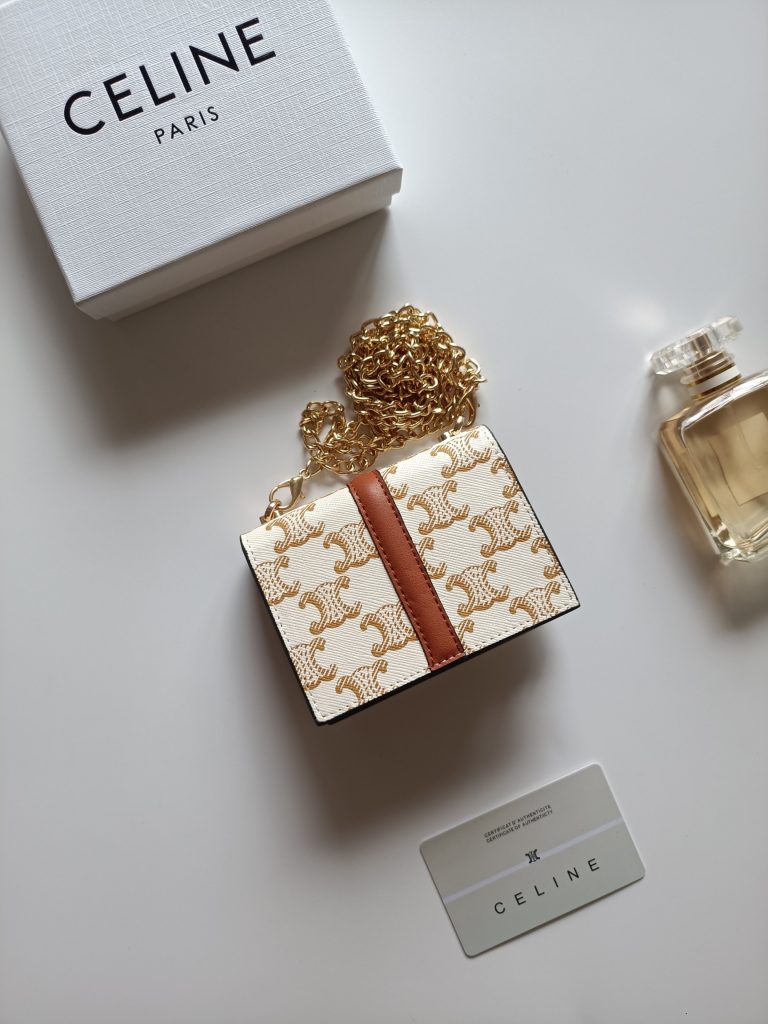 CELINE ワンピース ミニウォレット フラップ付き チェーン付き クロスボディ ベージュ - 画像 3