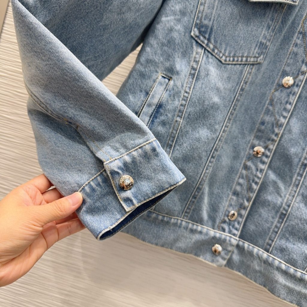 LOUIS VUITTON 00014 デニムジャケット ロゴ入り ブラック レザー コットン - 画像 4