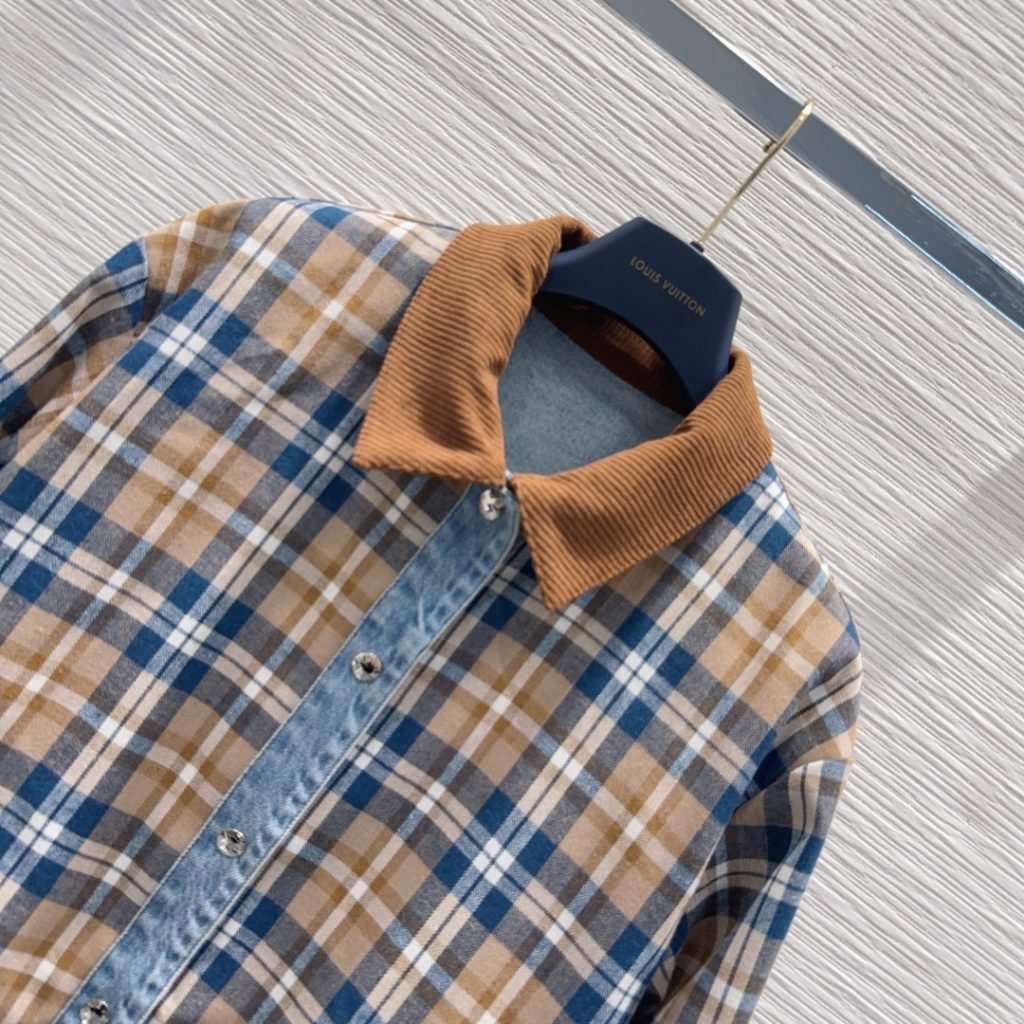LOUIS VUITTON チェックジャケット ロゴ入り ブルー 綿100% - 画像 2