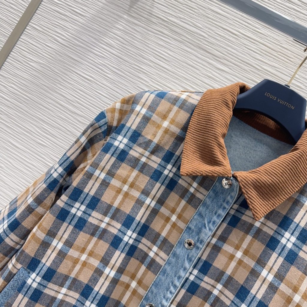 LOUIS VUITTON チェックジャケット ロゴ入り ブルー 綿100% - 画像 3