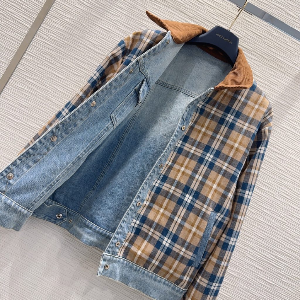 LOUIS VUITTON チェックジャケット ロゴ入り ブルー 綿100% - 画像 5