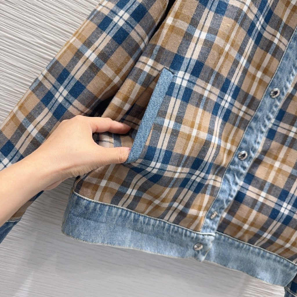 LOUIS VUITTON チェックジャケット ロゴ入り ブルー 綿100% - 画像 6