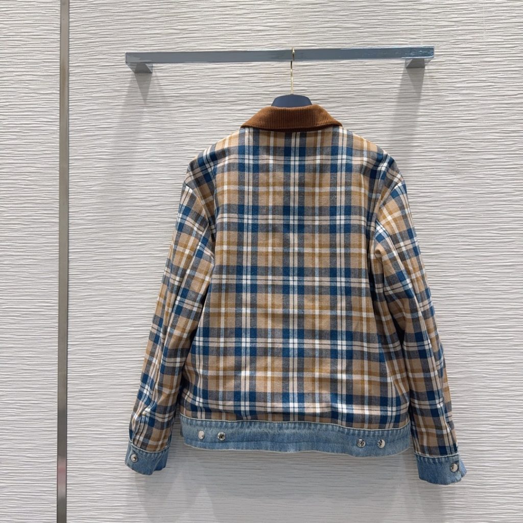LOUIS VUITTON チェックジャケット ロゴ入り ブルー 綿100% - 画像 7