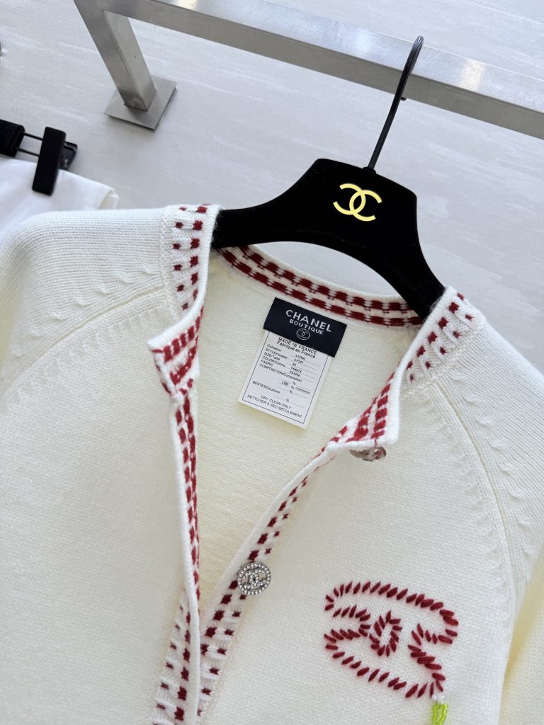 CHANEL 430 Chane2 ファッションカーディガン チェリーデザイン レッド ウール サイズ363840 - 画像 8