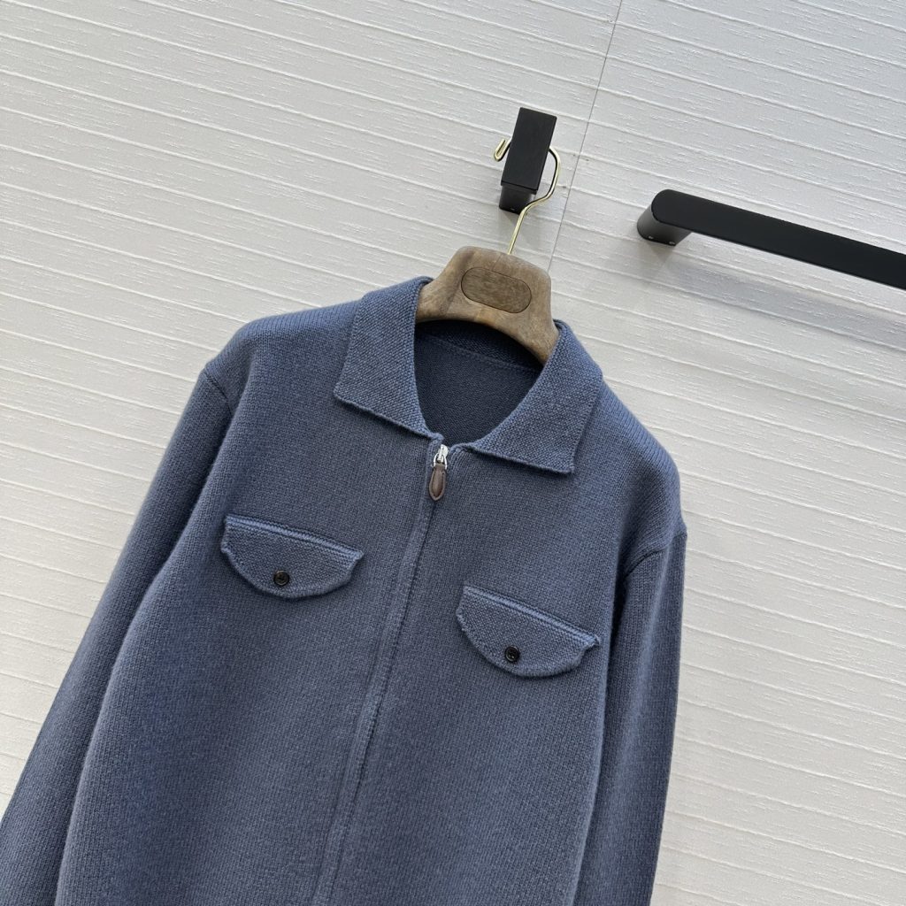 480 ローファン カシミヤ ジャケット ファスナー ボタンポケット 袖リブ グレー 36サイズ - 画像 2