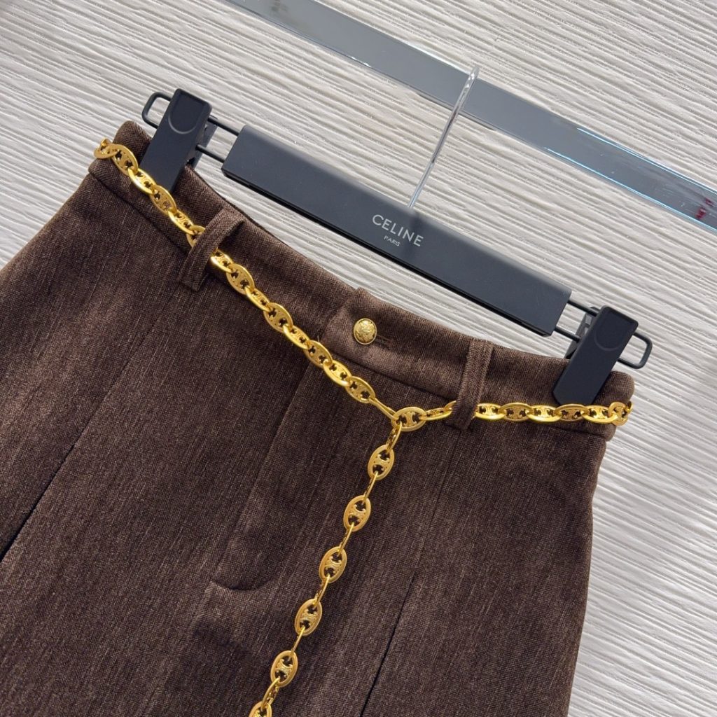 CELINE 510 Celin 2025FW スーツセット ブラウン プリーツスカート 2WAY | ポリエステル63% リヨセル30% レイヨン5% スパンデックス3% - 画像 3