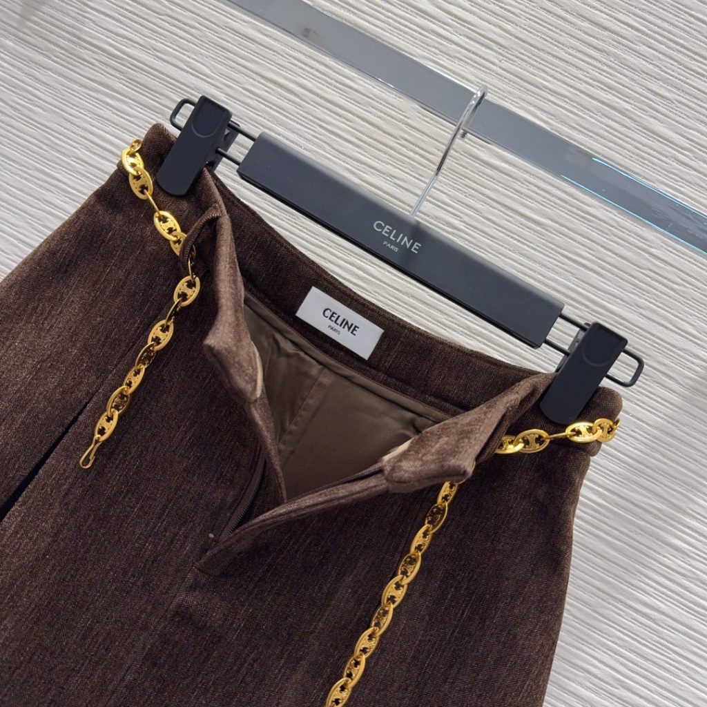 CELINE 510 Celin 2025FW スーツセット ブラウン プリーツスカート 2WAY | ポリエステル63% リヨセル30% レイヨン5% スパンデックス3% - 画像 4