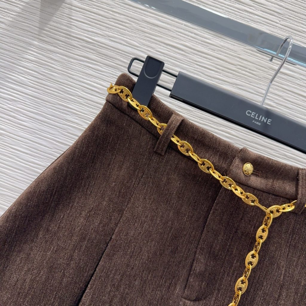 CELINE 510 Celin 2025FW スーツセット ブラウン プリーツスカート 2WAY | ポリエステル63% リヨセル30% レイヨン5% スパンデックス3% - 画像 6