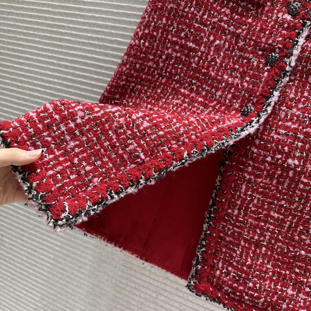 CHANEL|25K|高腰|正赤色 ウール混紡 ハイウエストスカート|100%シルク裏地 - 画像 6