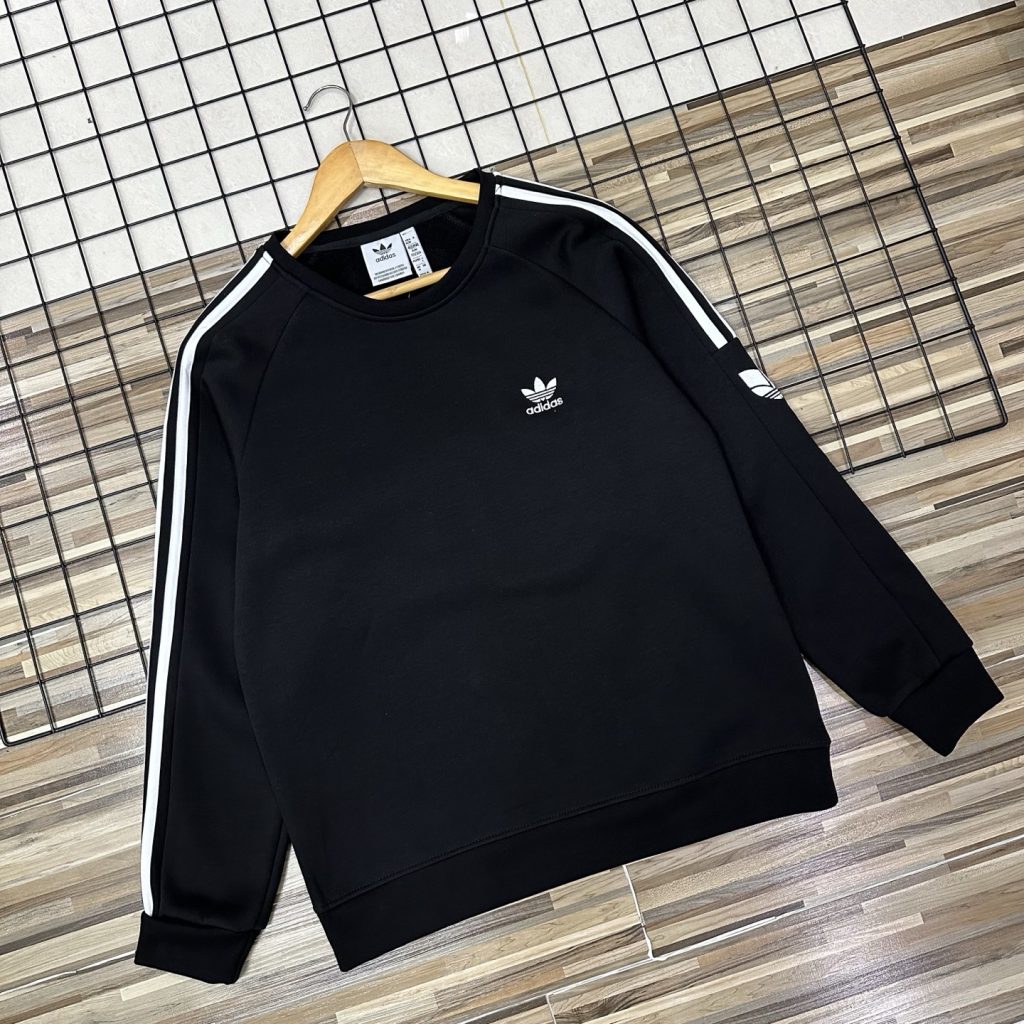 adidas セーター ロゴ刺繍 3本線デザイン 通勤カジュアル ブラック ホワイト展開 - 画像 3