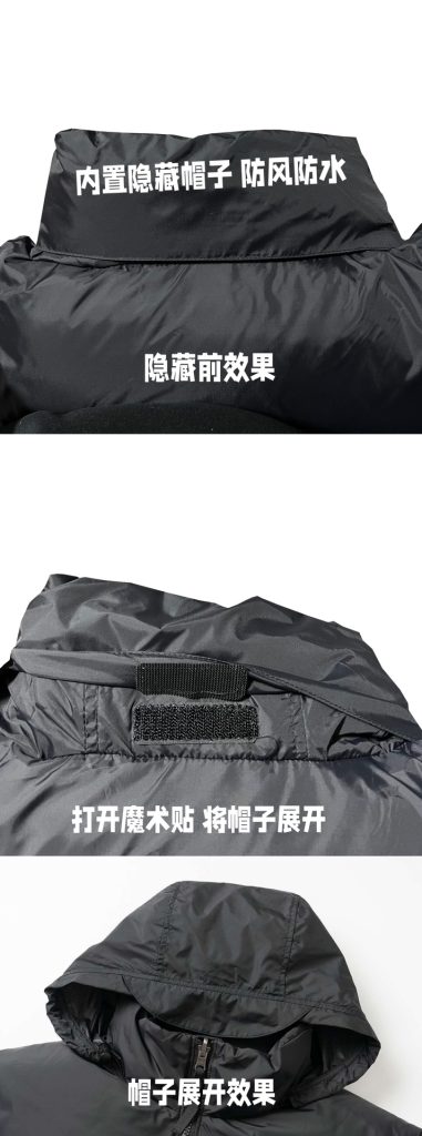 adidas ダウンジャケット パuffer フード付き 防風防水 YKKファスナー ブラック - 画像 7