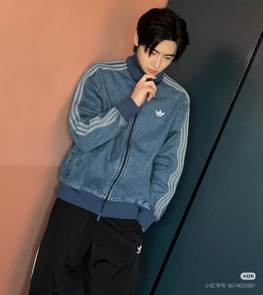 ADIDAS トレーナージャケット デニム素材 3本線デザイン カジュアル通勤 ブルーカラー - 画像 7