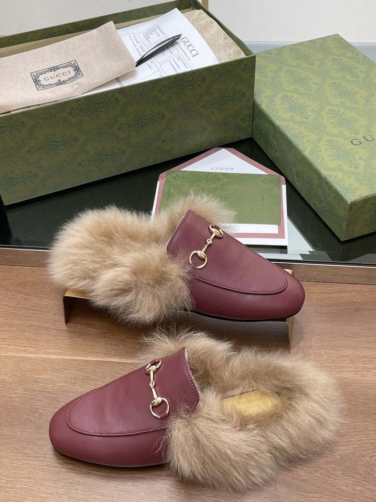 GUCCI グッチ フラットシューズ 本革 毛足 レディース ブラック - 画像 5
