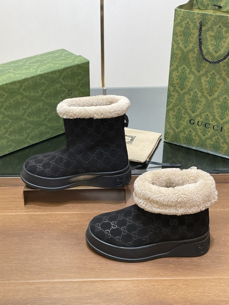 GUCCI グッチ ブーツ 本革 軽量 フラットシューズ ブラック - 画像 2