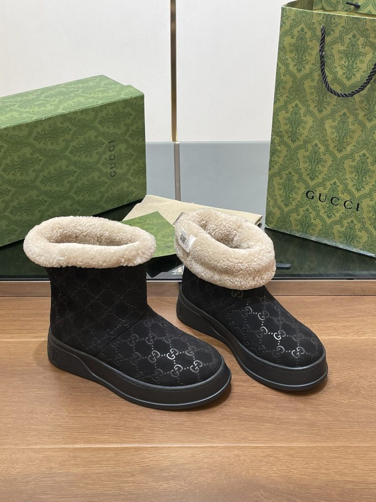 GUCCI グッチ ブーツ 本革 軽量 フラットシューズ ブラック - 画像 4
