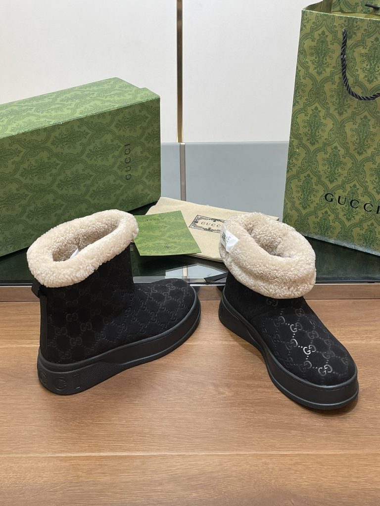 GUCCI グッチ ブーツ 本革 軽量 フラットシューズ ブラック - 画像 7