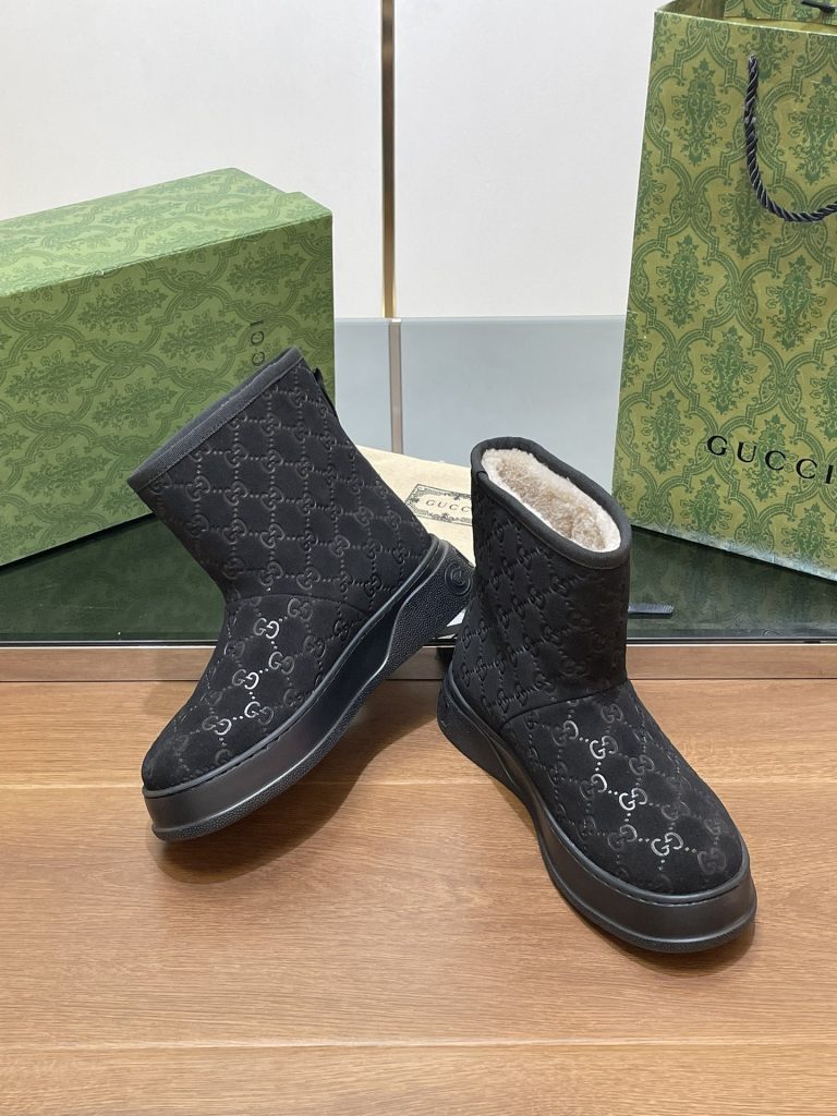 GUCCI グッチ ブーツ フラットシューズ 本革 保温 ブラック - 画像 6