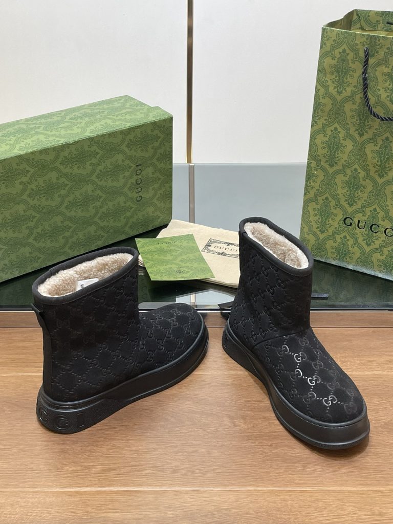 GUCCI グッチ ブーツ フラットシューズ 本革 保温 ブラック - 画像 7