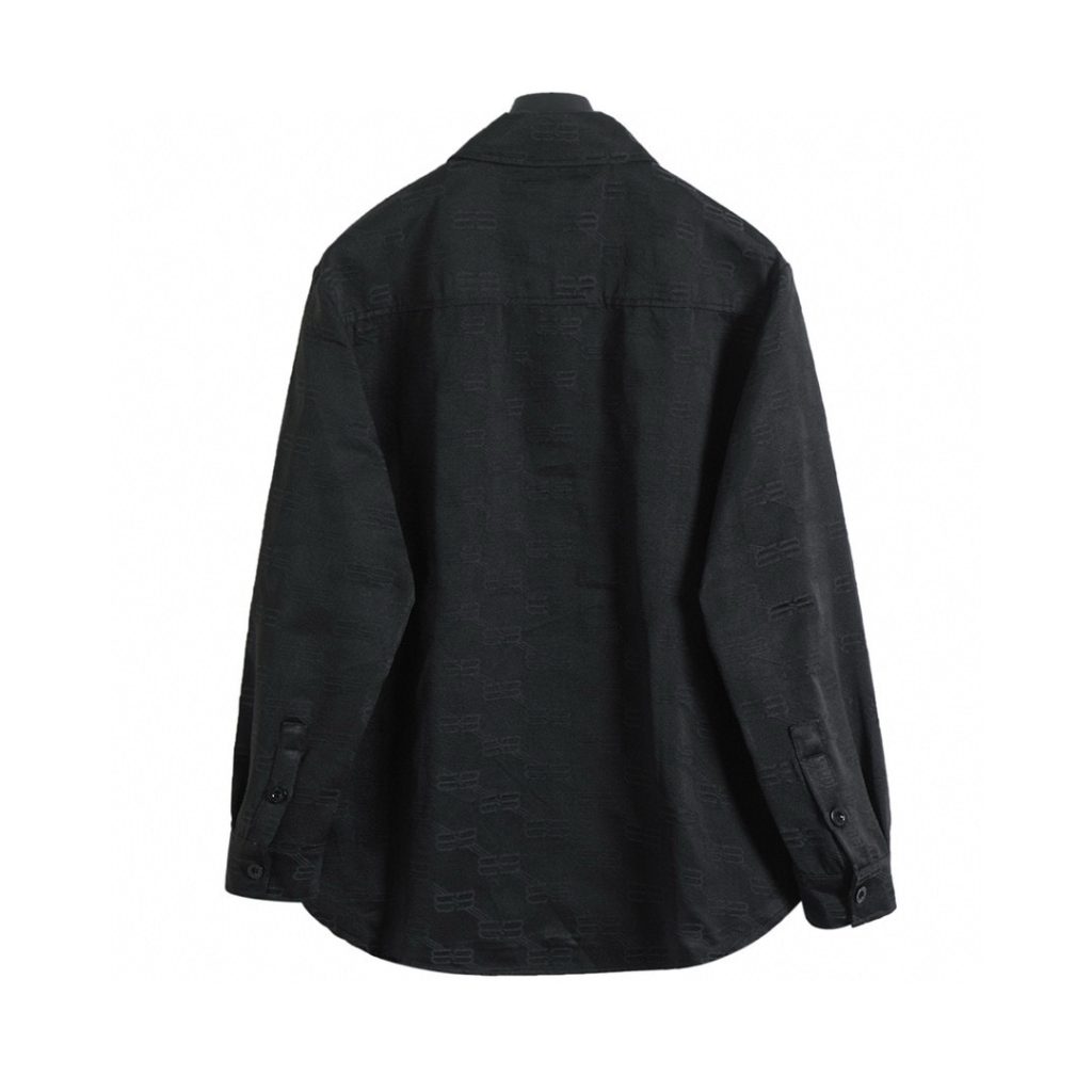BALENCIAGA バレンシアガ ブレンド素材 ロゴ柄長袖シャツ ブラック - 画像 2