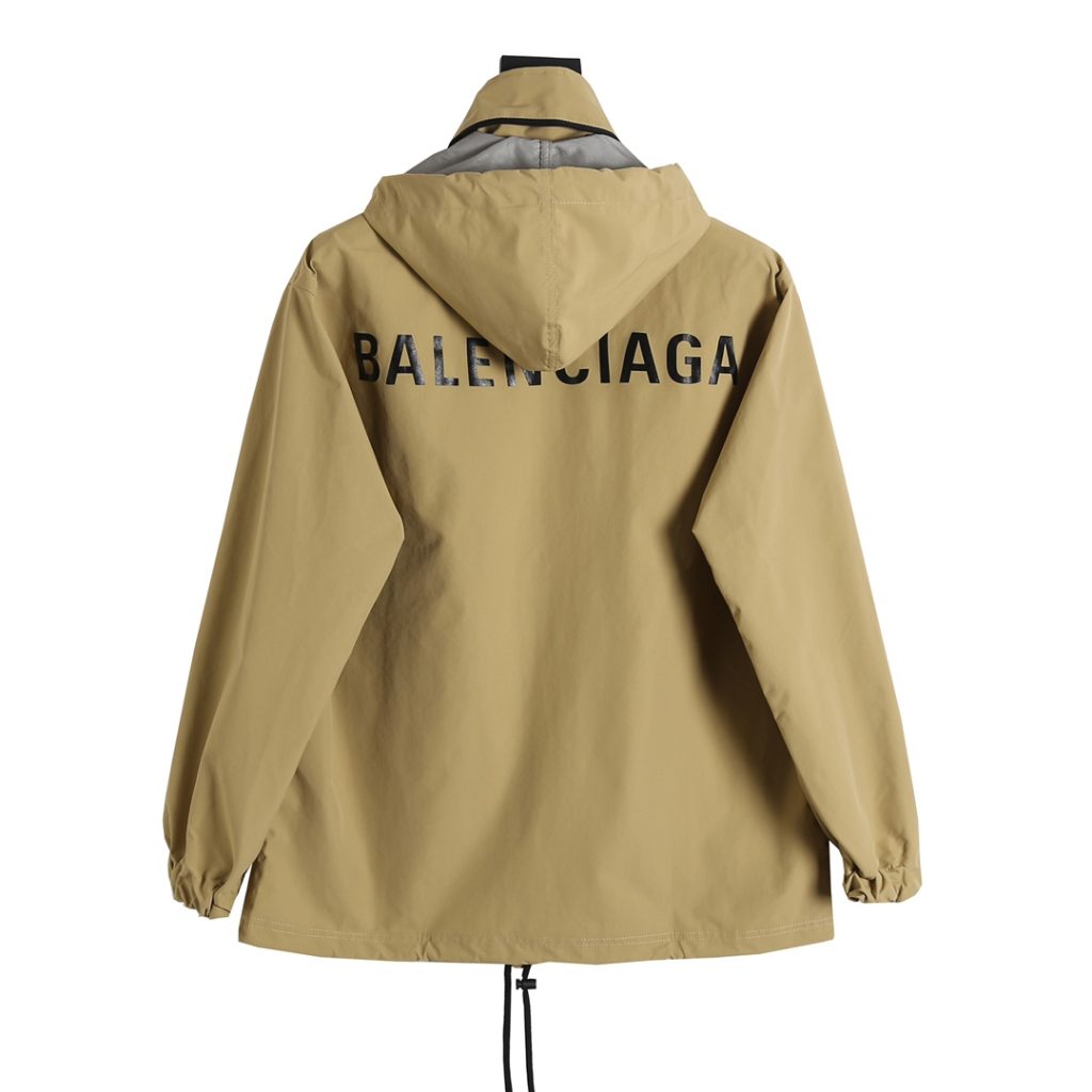 BALENCIAGA バレンシアガ 59后背Logo字母防水冲 衣 ブラック/カーキ - 画像 2
