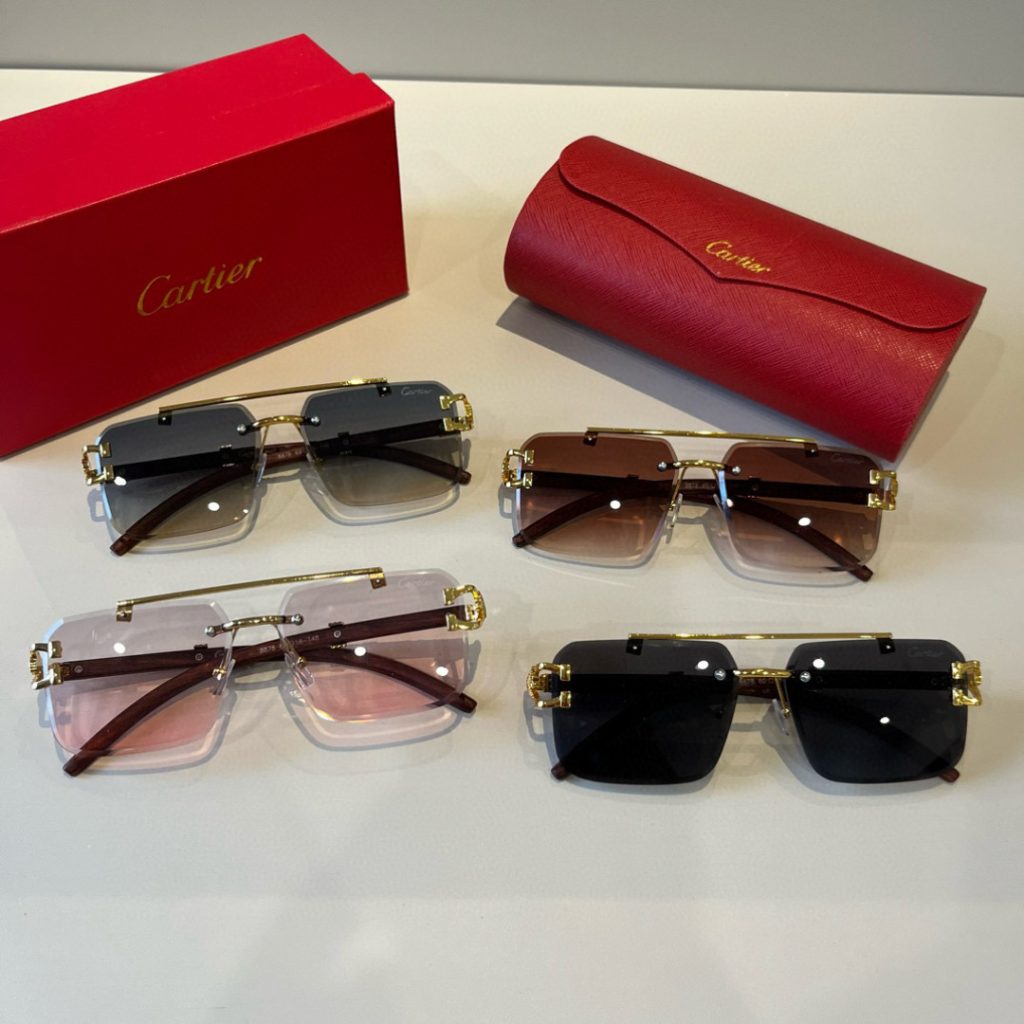 CARTIER カルティエ サングラス メタルフレーム ボンネット型 フレームレス 軽量 男性用 レディース用 ブラック 8878 - 画像 3