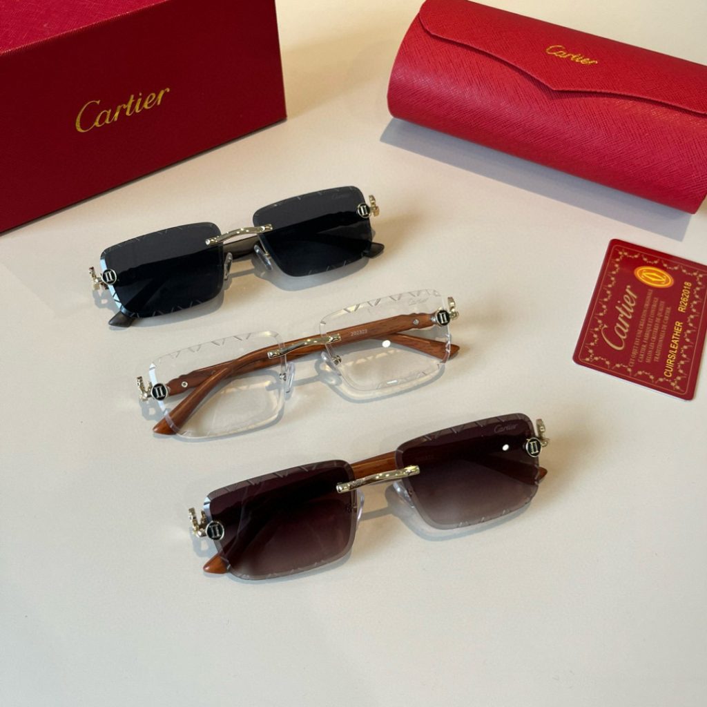 CARTIER カルティエ サングラス メタルフレーム 木製テンプル 超軽量 高級感 メンズ レディース ブラック - 画像 2