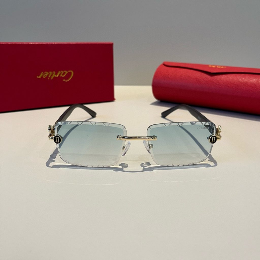 CARTIER カルティエ サングラス メタルフレーム 無縁 シルバー ブラック ランプ グラデーション キャットアイ メンズ レディース - 画像 2