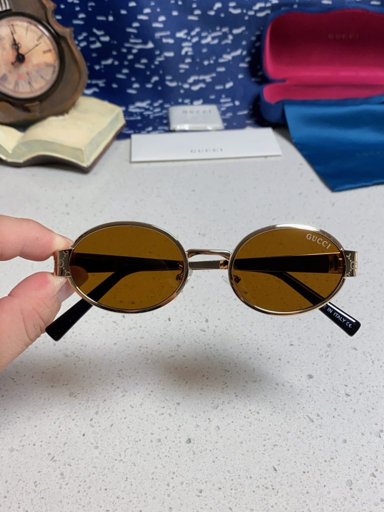 GUCCI グッチ サングラス メンズ レディース 楕円型 金属フレーム 防紫外線 シルバー ブラック マットブラック 茶色 ピンク ブルー 全6色展開 - 画像 7