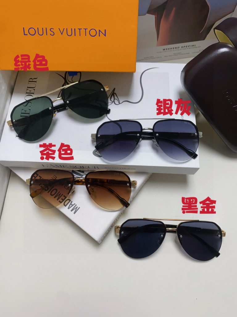 LOUIS VUITTON ルイヴィトン フライトグラス 太陽メガネ メンズ レディース 防紫外線 ブラック ゴールド 網目柄 多色展開 - 画像 2