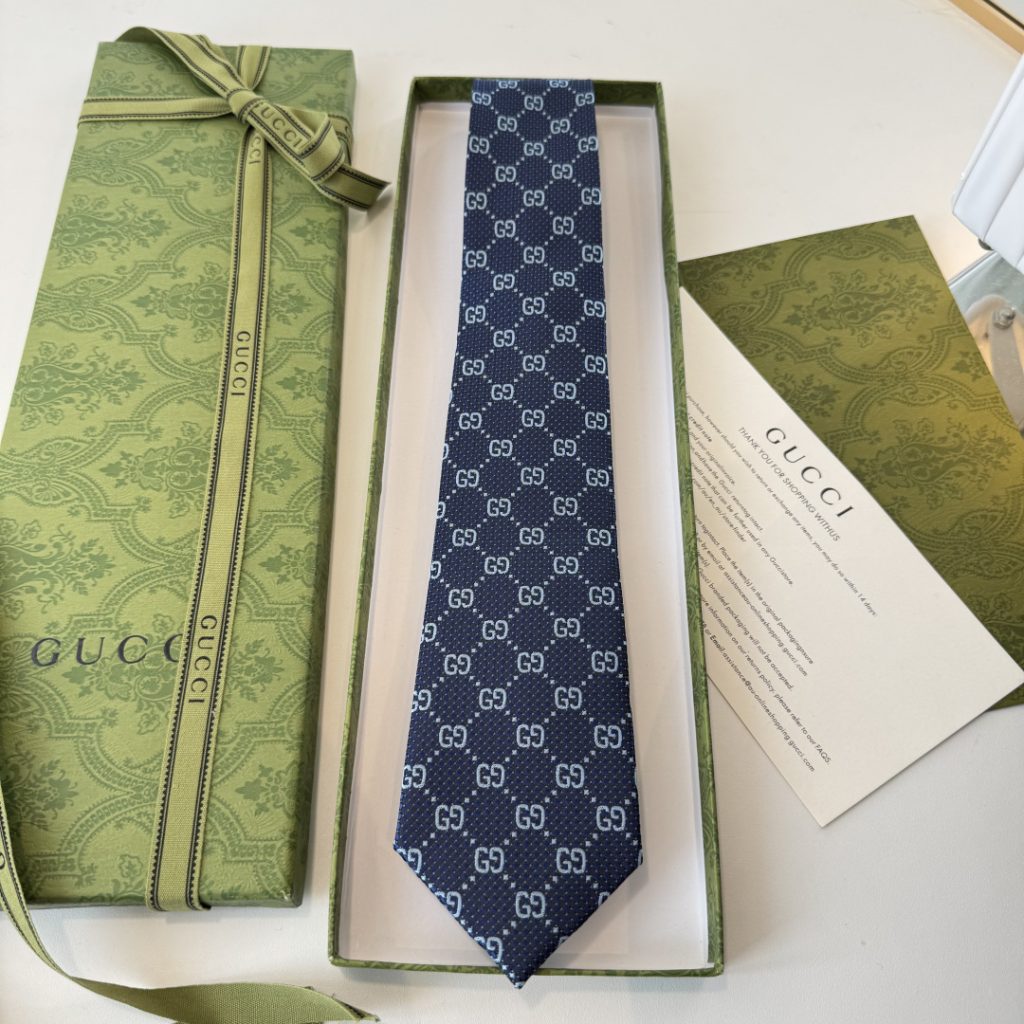 GUCCIグッチGG柄 ネクタイ ハイブランド調 結婚式 パーティ プレゼント 高級シルク調 光沢 ネイビー - 画像 5