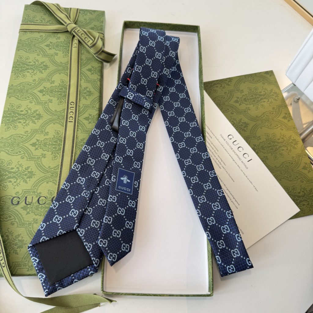 GUCCIグッチGG柄 ネクタイ ハイブランド調 結婚式 パーティ プレゼント 高級シルク調 光沢 ネイビー - 画像 6