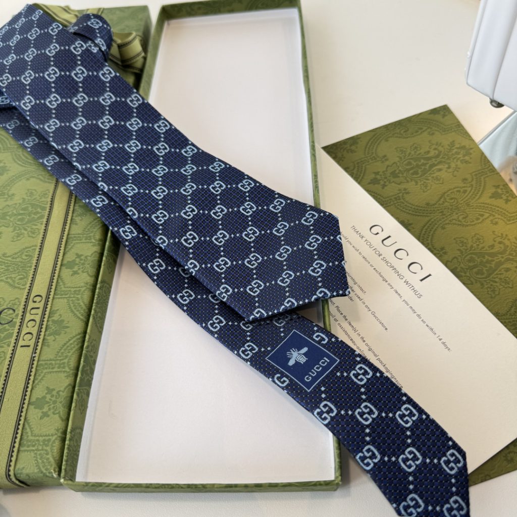 GUCCIグッチGG柄 ネクタイ ハイブランド調 結婚式 パーティ プレゼント 高級シルク調 光沢 ネイビー - 画像 7