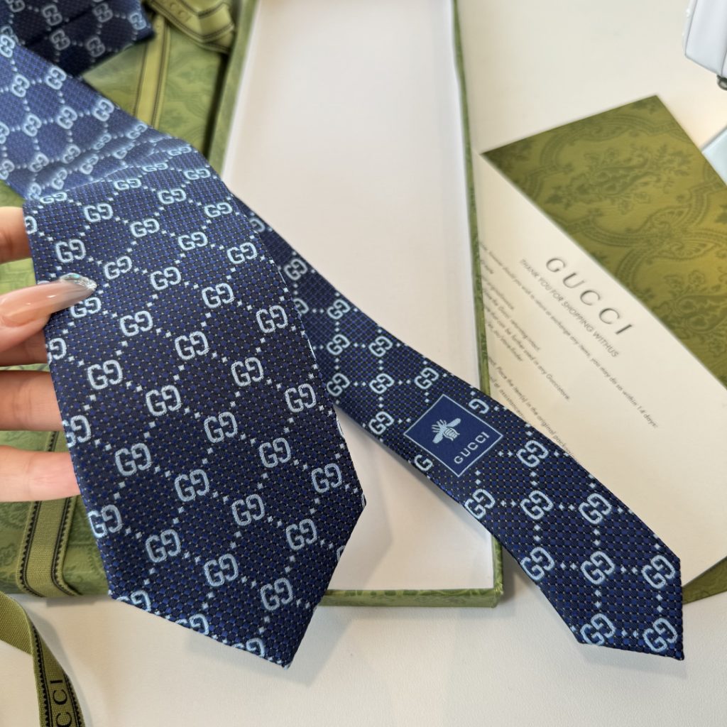 GUCCIグッチGG柄 ネクタイ ハイブランド調 結婚式 パーティ プレゼント 高級シルク調 光沢 ネイビー - 画像 8