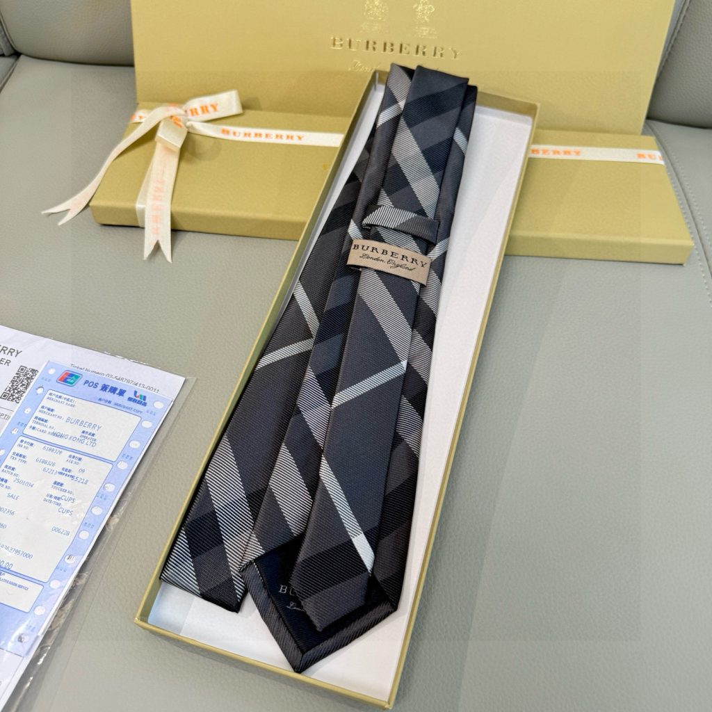 ダミエ風 ネクタイ バーバリー調 結婚式 ホスト 衣装 高級シルク調 光沢 ネイビー - 画像 8