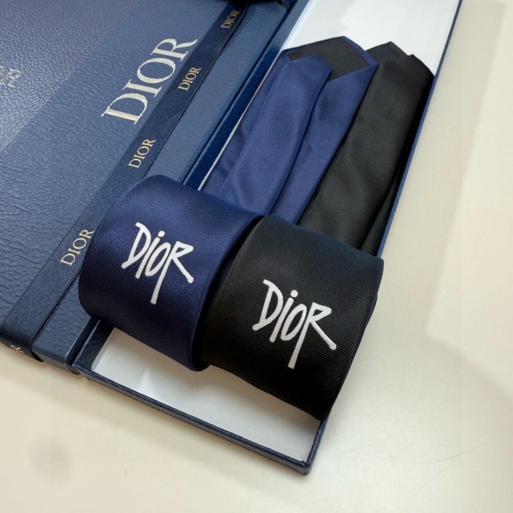 Dior風 ネクタイ ファッション プレゼント ホスト 衣装 高級シルク調 光沢 ネイビー - 画像 4