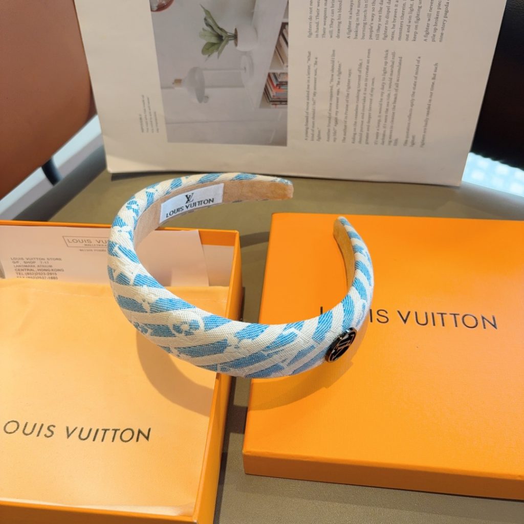 LOUIS VUITTON ルイヴィトン ヘアアクセサリー ファブリック ブランドロゴ ブルー 35文字 - 画像 6