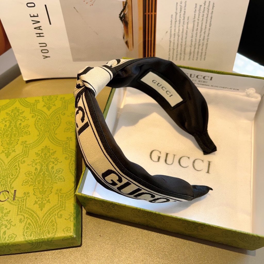 GUCCI グッチ サテンヘアバンド 本革 ブラック 全1色 - 画像 5