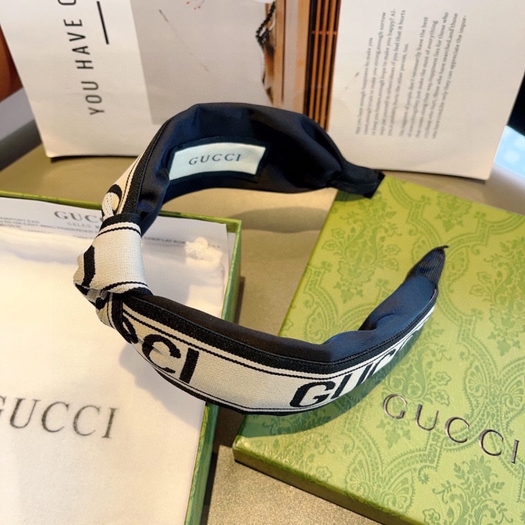 GUCCI グッチ サテンヘアバンド 本革 ブラック 全1色 - 画像 7