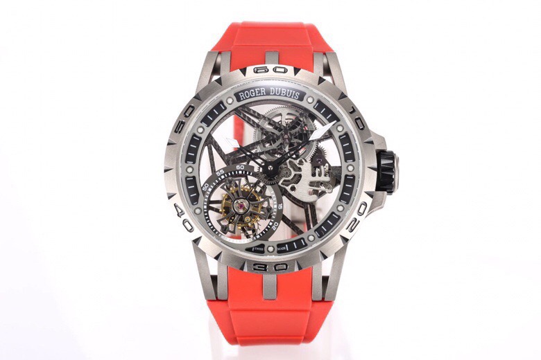 手元の印象を整えるROGER DUBUIS スケルトン レッド 腕時計