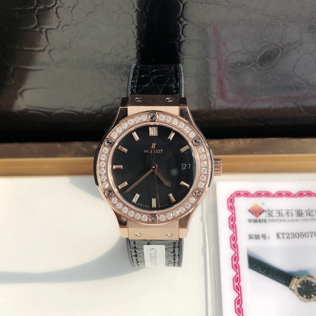 HUBLOT ハブロット 腕時計 レディース ダイヤモンド ブラック カーフレザー ローズゴールド - 画像 3