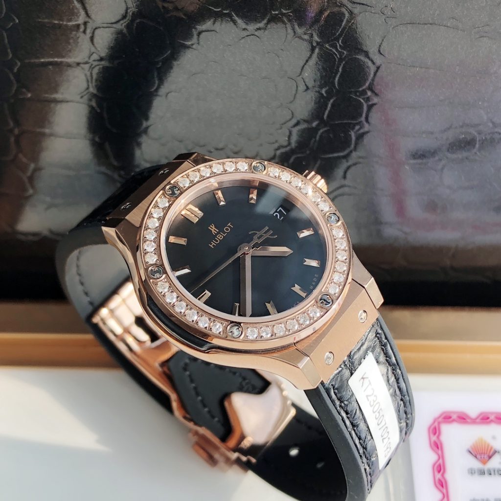 HUBLOT ハブロット 腕時計 レディース ダイヤモンド ブラック カーフレザー ローズゴールド - 画像 4