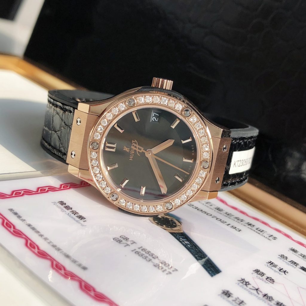 HUBLOT ハブロット 腕時計 レディース ダイヤモンド ブラック カーフレザー ローズゴールド - 画像 6