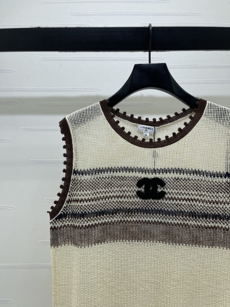 CHANEL コピー ニット ベスト ロゴ付き ブラック ホワイト レディース - 画像 4
