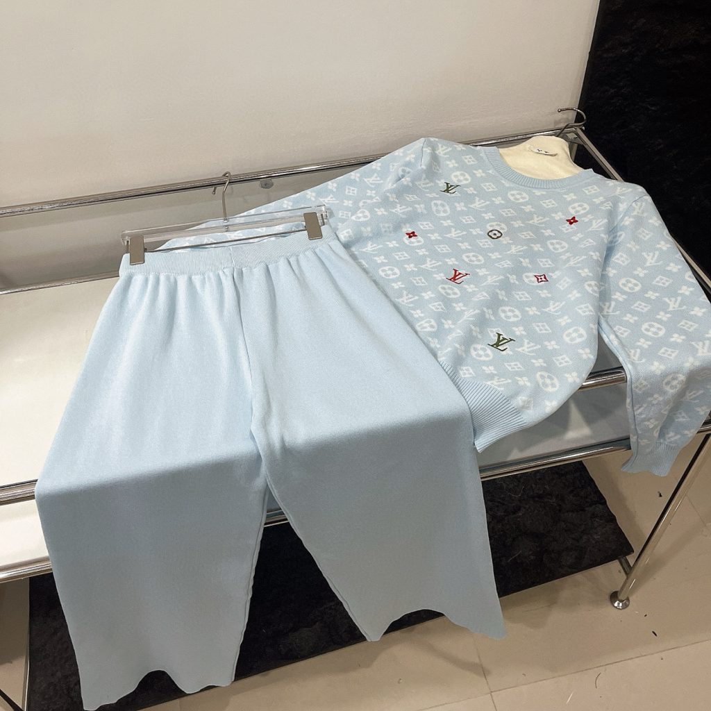 Louis Vuittonルイヴィトン 100%コットン 半袖ニットセット ブルー 2点セット - 画像 3